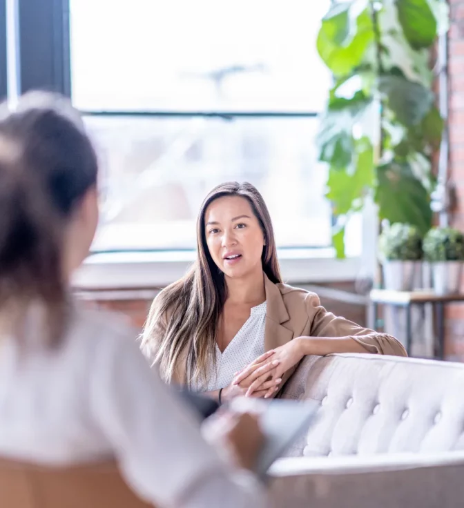 Two women in an individual counselling session at Hurlingham Counselling Service, based in South West London.